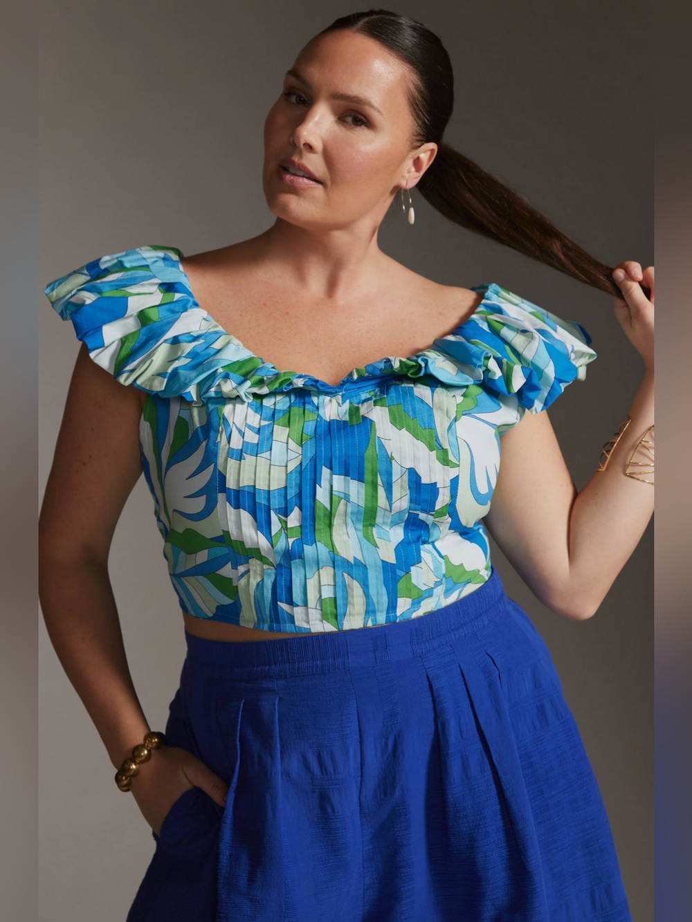 NEW Maeve Anthropologie Puff-Sleeve Cropped Cotton Blouse 1X women’s colorful